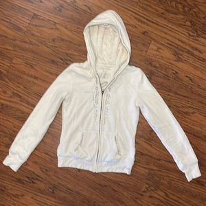 Aeropostale sweatshirt (size M) Thick cream w/fur lined hood. Zip up w/pockets